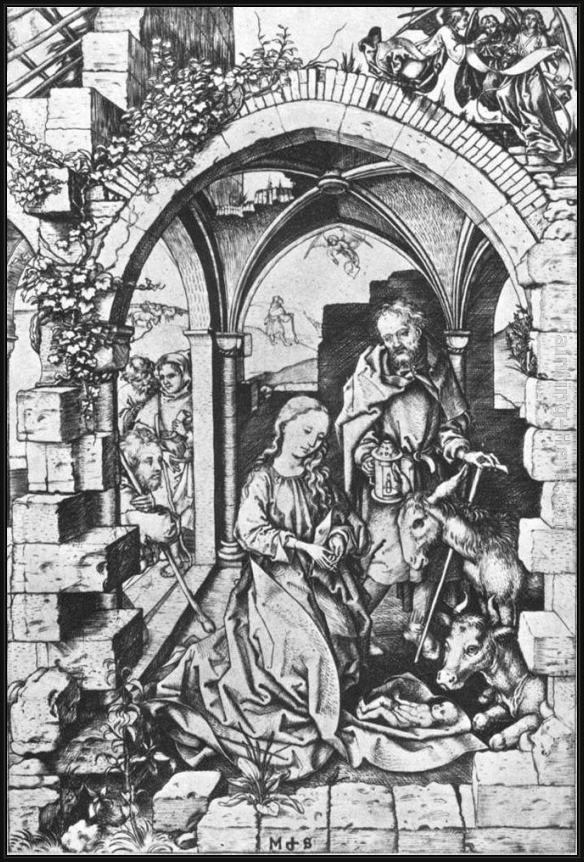 Framed Martin Schongauer the nativity painting