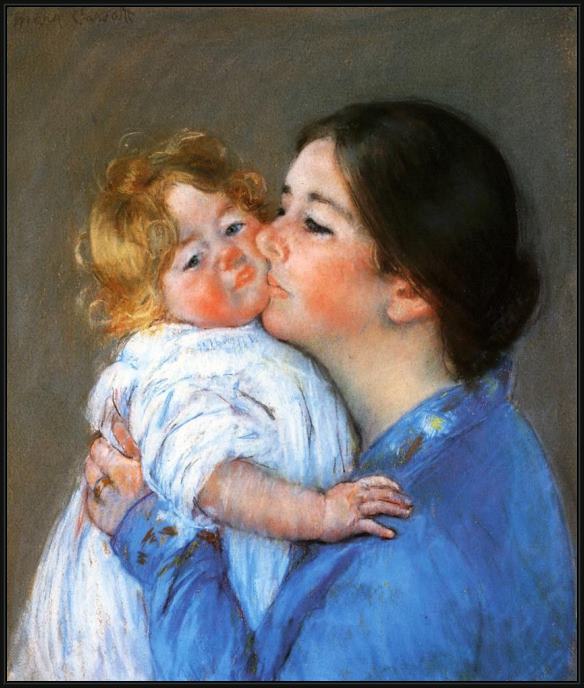 Framed Mary Cassatt a kiss for baby anne painting