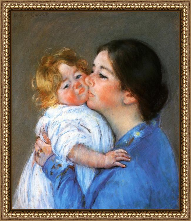 Framed Mary Cassatt a kiss for baby anne painting