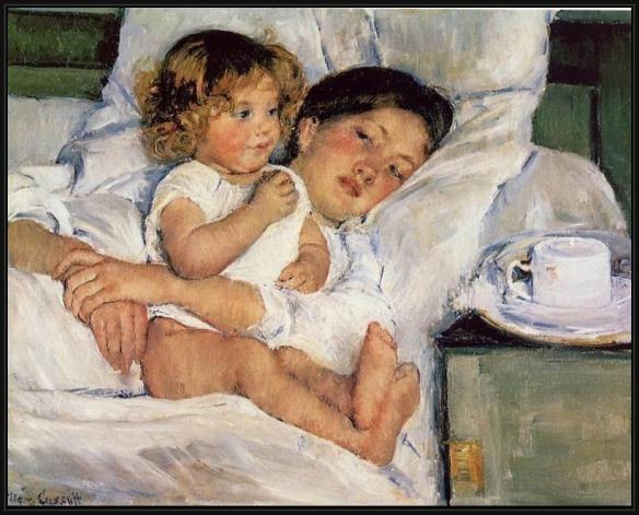 Framed Mary Cassatt breakfast in bed painting