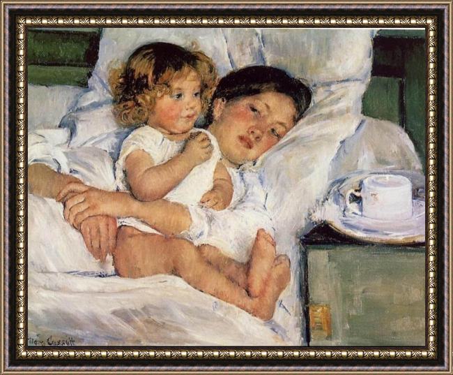 Framed Mary Cassatt breakfast in bed painting
