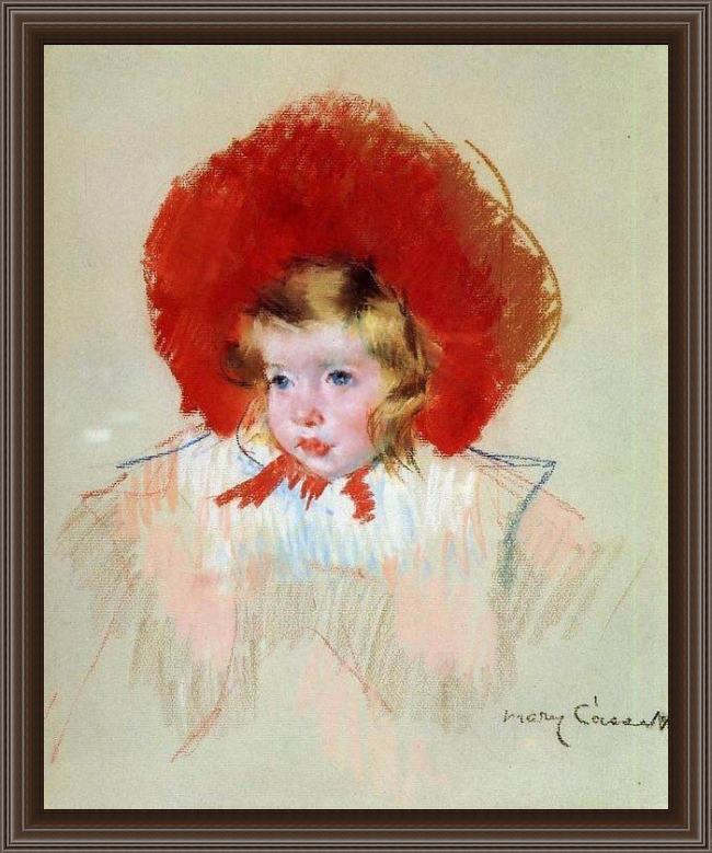 Framed Mary Cassatt child with a red hat painting