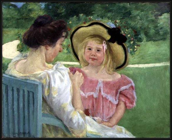 Framed Mary Cassatt in the garden, 1904 painting