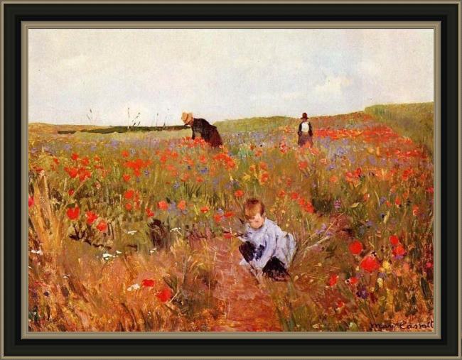 Framed Mary Cassatt les coquelicots painting