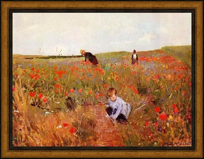 Framed Mary Cassatt les coquelicots painting