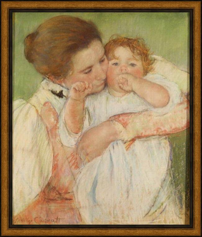 Framed Mary Cassatt mother and child, 1897 painting