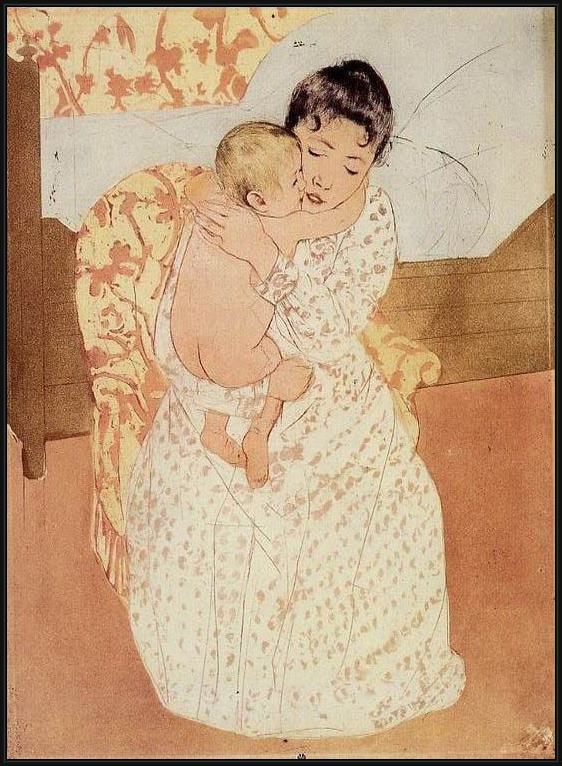 Framed Mary Cassatt nude child painting