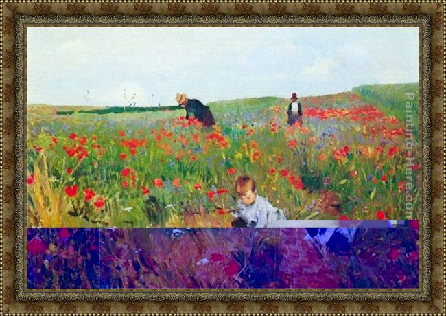 Framed Mary Cassatt poppies painting