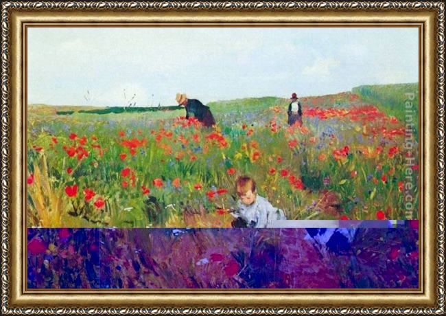 Framed Mary Cassatt poppies painting