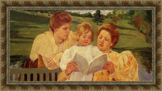 Framed Mary Cassatt the garden reading painting