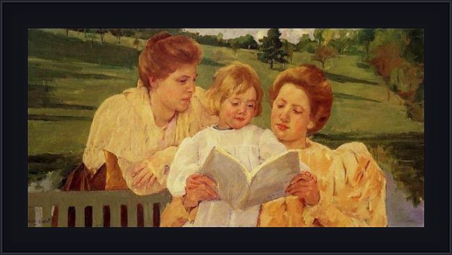 Framed Mary Cassatt the garden reading painting
