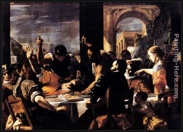 Framed Mattia Preti the banquet of baldassare painting