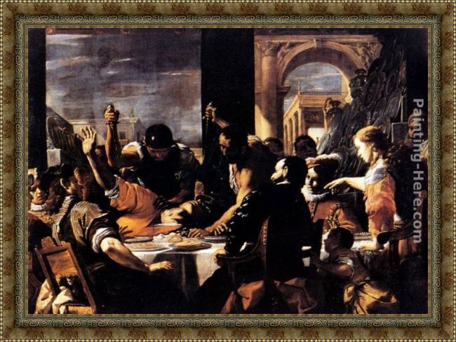 Framed Mattia Preti the banquet of baldassare painting