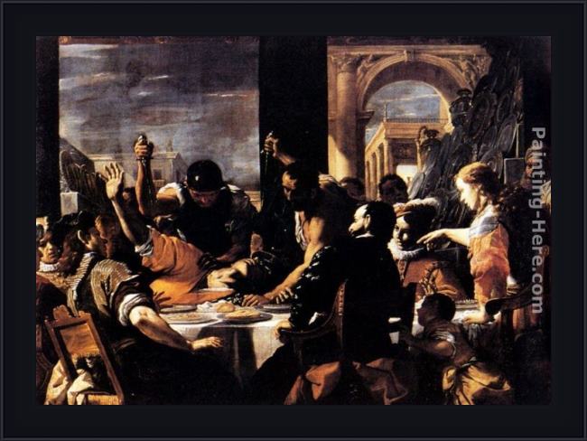 Framed Mattia Preti the banquet of baldassare painting