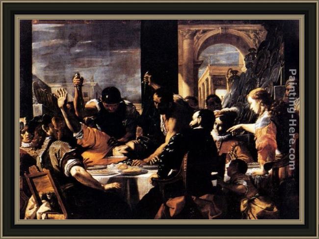 Framed Mattia Preti the banquet of baldassare painting