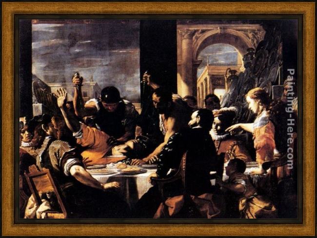 Framed Mattia Preti the banquet of baldassare painting