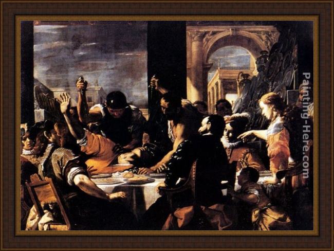 Framed Mattia Preti the banquet of baldassare painting