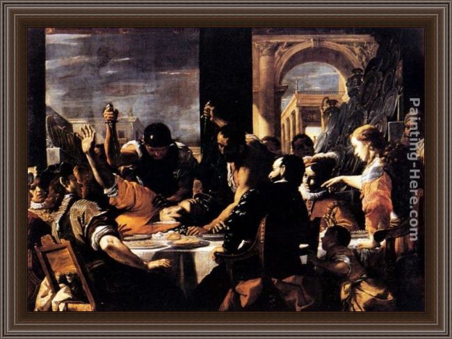 Framed Mattia Preti the banquet of baldassare painting