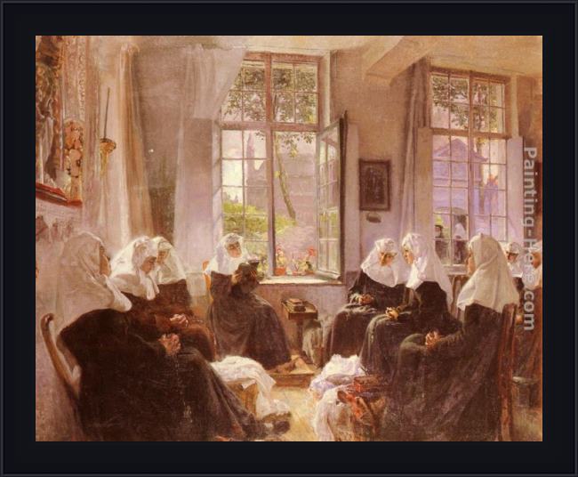 Framed Max Silbert the lacemakers of ghent at prayer painting