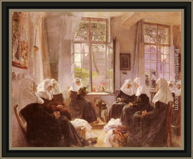 Framed Max Silbert the lacemakers of ghent at prayer painting