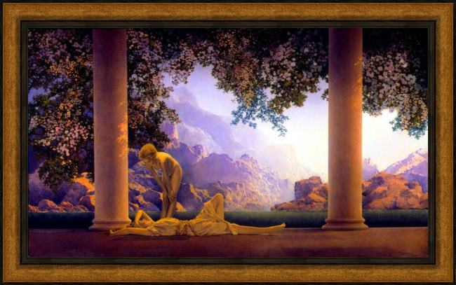 Framed Maxfield Parrish daybreak painting