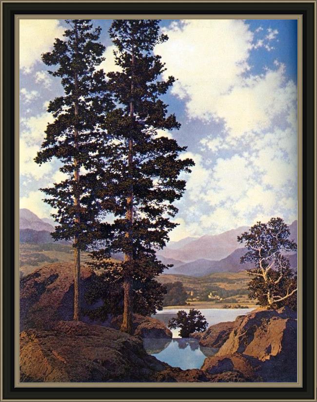 Framed Maxfield Parrish thy templed hills painting