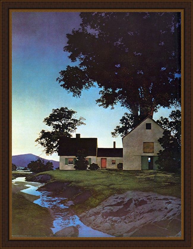 Framed Maxfield Parrish twilight painting