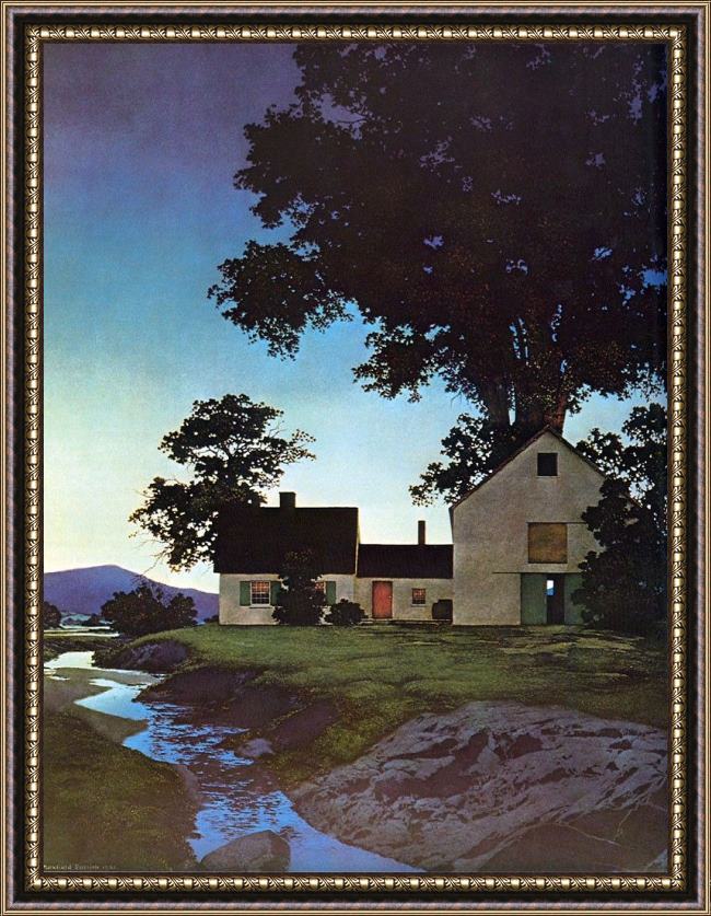 Framed Maxfield Parrish twilight painting