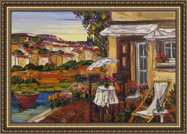Framed Maya Eventov bayside villa painting