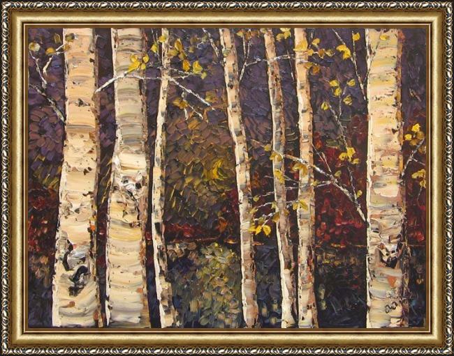 Framed Maya Eventov birches at twilight painting