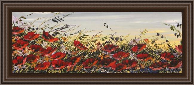 Framed Maya Eventov peaceful poppies painting