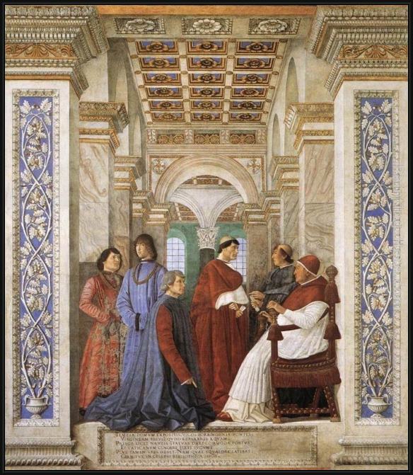 Framed Melozzo Da Forli foundation of the library painting