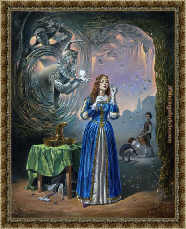Framed Michael Cheval covert fruits of enlightenment painting