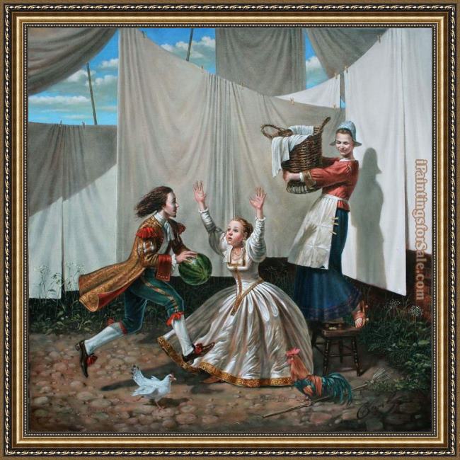 Framed Michael Cheval hack-a-shaq painting