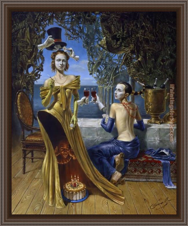 Framed Michael Cheval magician birthday painting