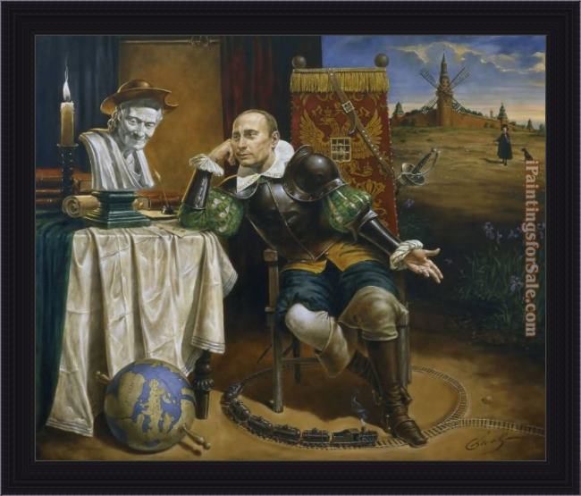Framed Michael Cheval revelation of don-quixote painting