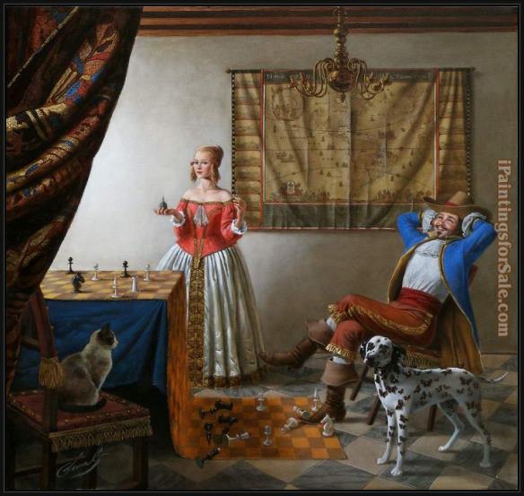 Framed Michael Cheval the epic zugzwang painting