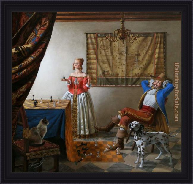 Framed Michael Cheval the epic zugzwang painting