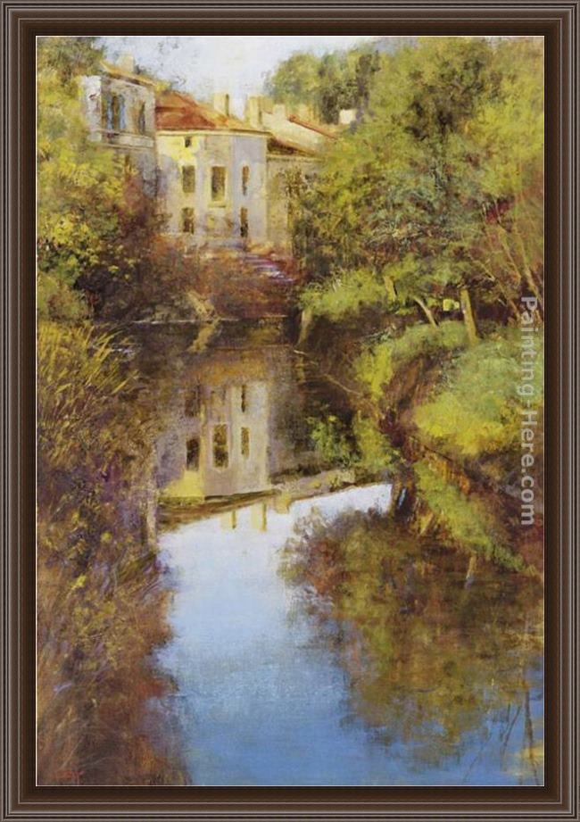 Framed Michael Longo stream reflections painting