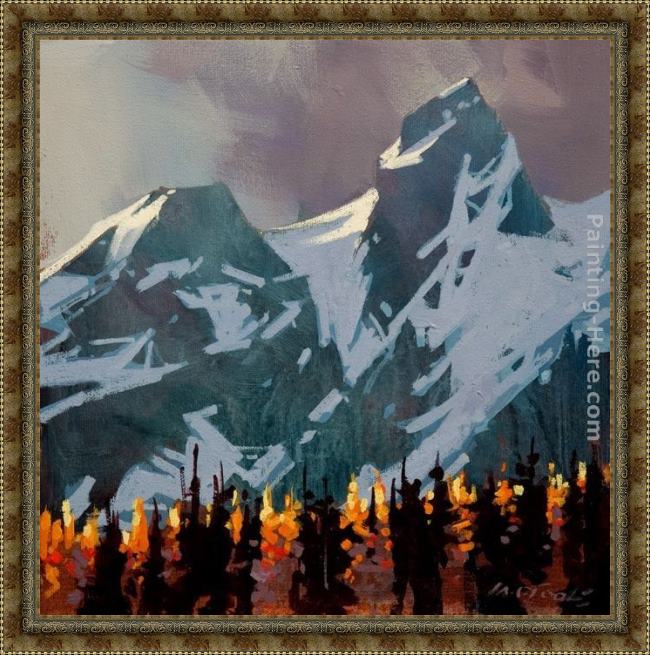 Framed Michael O'Toole light peaks, tantalus range painting