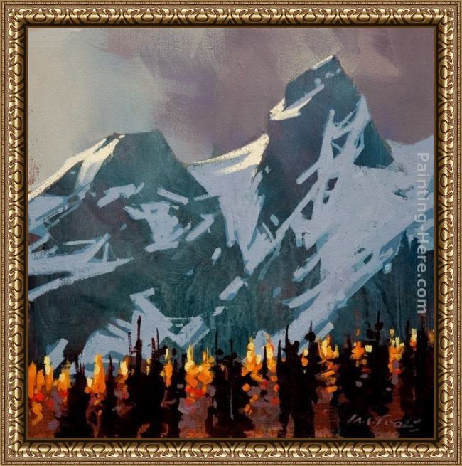 Framed Michael O'Toole light peaks, tantalus range painting