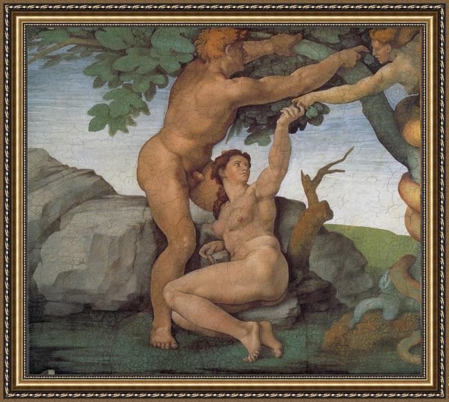 Framed Michelangelo Buonarroti genesis the fall and expulsion from paradise the original sin painting