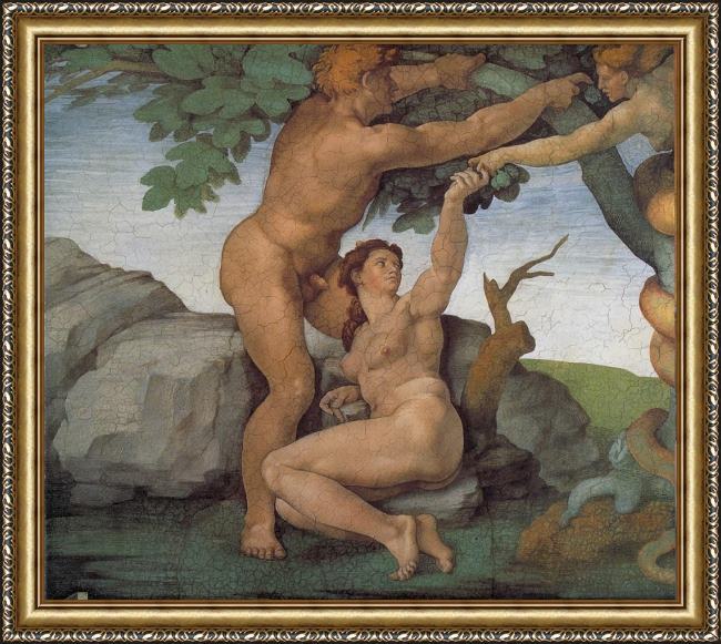 Framed Michelangelo Buonarroti genesis the fall and expulsion from paradise the original sin painting