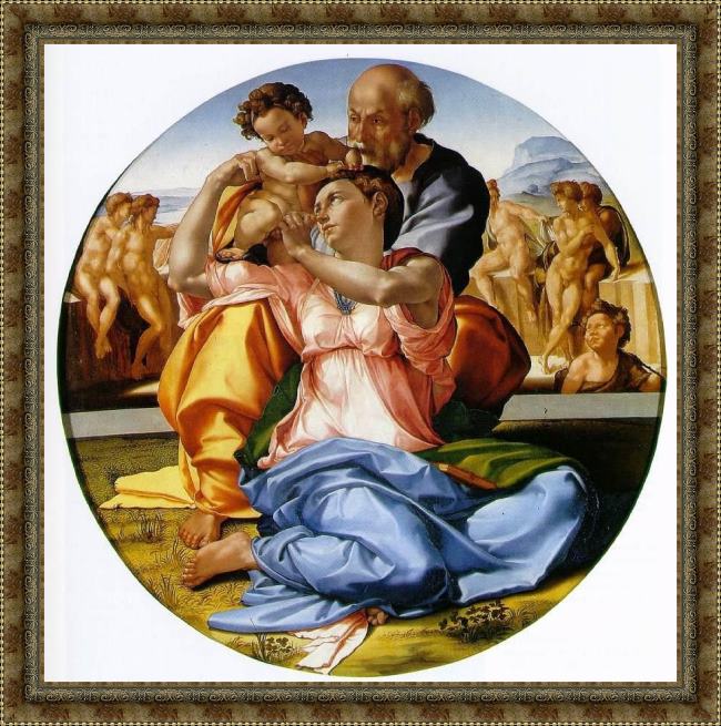 Framed Michelangelo Buonarroti the holy family with the infant john the baptist painting