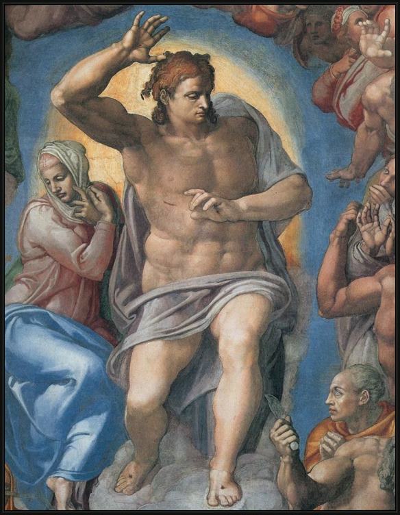 Framed Michelangelo Buonarroti the last judgement christ the judge painting