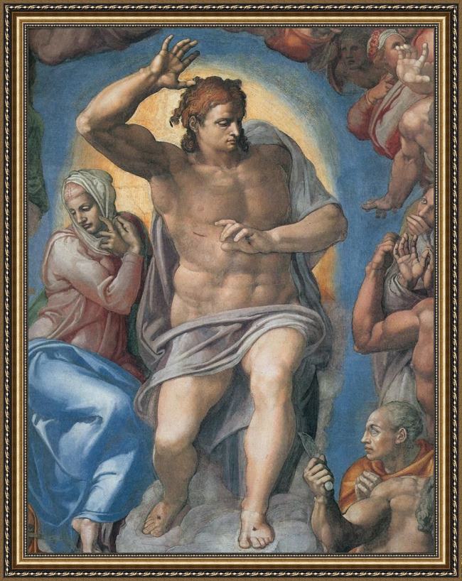 Framed Michelangelo Buonarroti the last judgement christ the judge painting