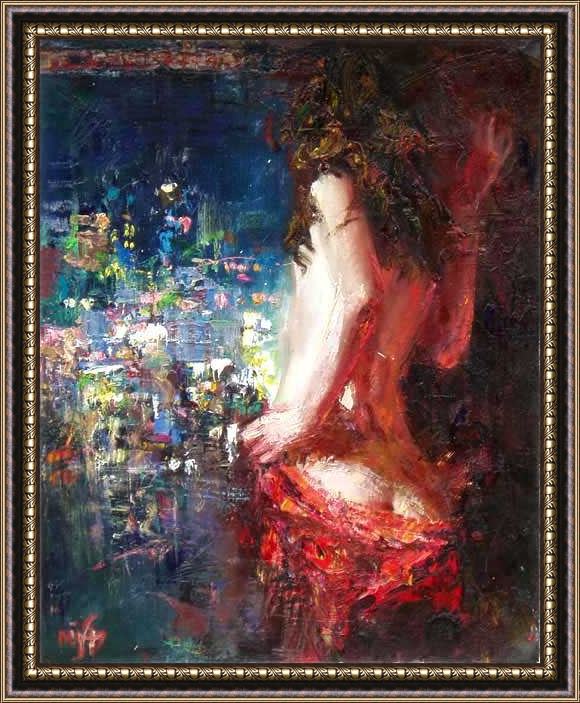 Framed Misti Pavlov girl in the city painting
