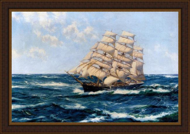 Framed Montague Dawson broad horizons painting