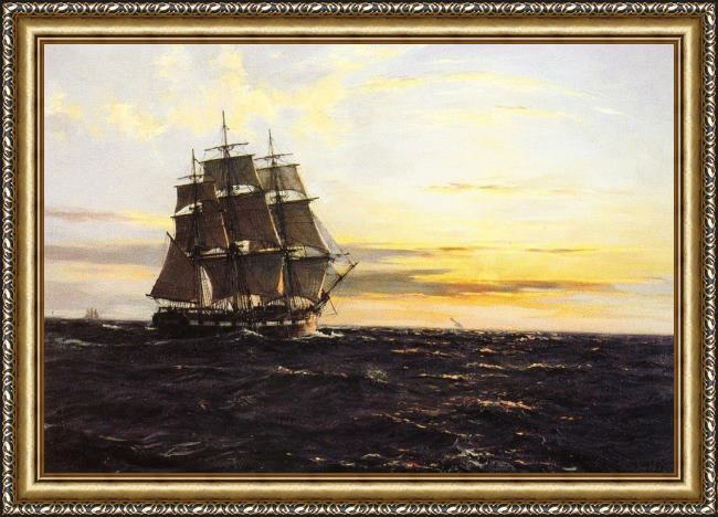 Framed Montague Dawson into the westerly sun painting