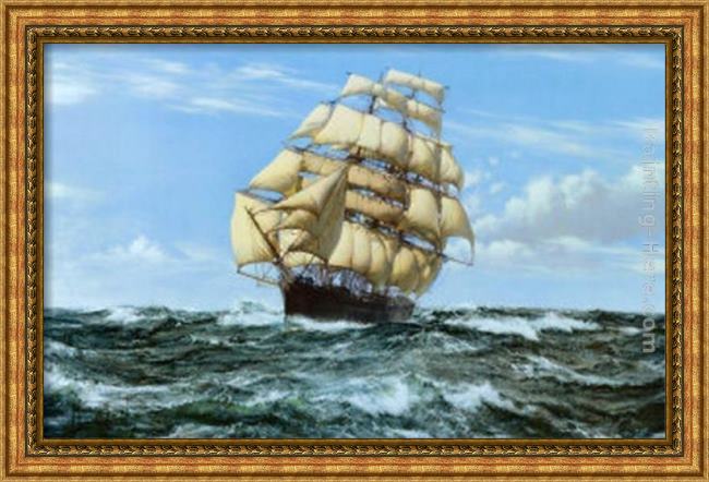 Framed Montague Dawson racing home, the cutty sark painting